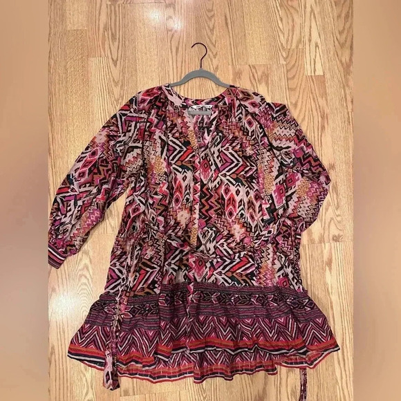 Zara Button Up Tie Waist Colorful‎ Long Sleeve Dress Size Medium - Picture 1 of 9